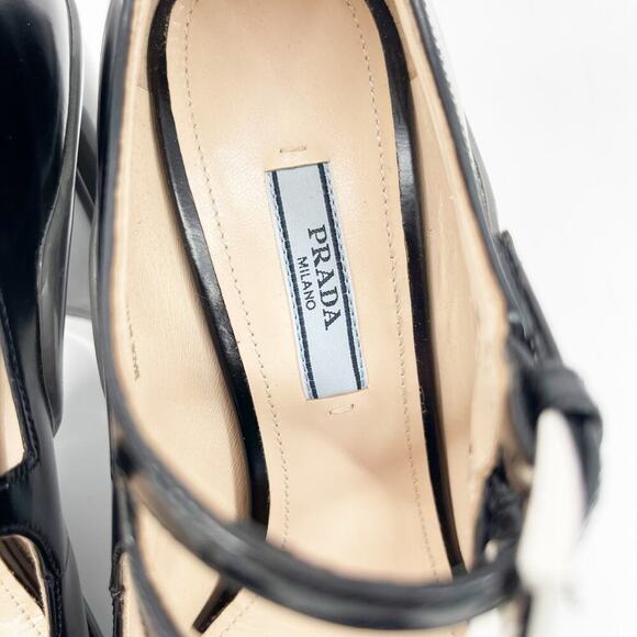 Prada Fall 2015 Runway Black Leather Gray Rubber Mary Jane Block Heel size IT 37 - Picture 11 of 13